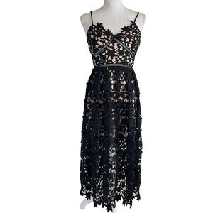 Aqua Black Lace Dress XS Midi Length Spaghetti Straps V Neck Cocktail Formal
